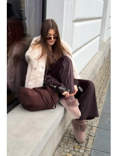 Dámské sněhule na platformě s kožešinou a výšivkou tmavě béžové Querina