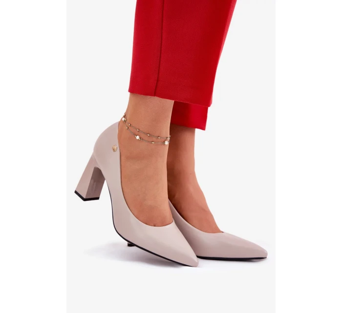 Elegantní dámské lodičky na širokém podpatku Vinceza – šedé