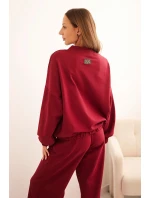 Dámský bavlněný komplet se širokými nohavicemi a mikinou na zip bordový Dámský bavlněný komplet se širokými nohavicemi a mikinou na zip bordový