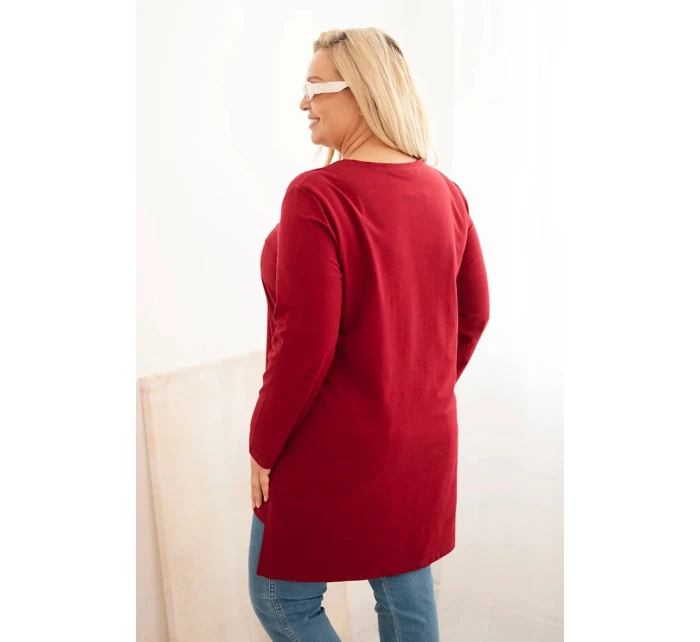 Dámská blůza Plus Size bavlněná s nápisem a V výstřihem bordó Dámská blůza Plus Size bavlněná s nápisem a V výstřihem bordó