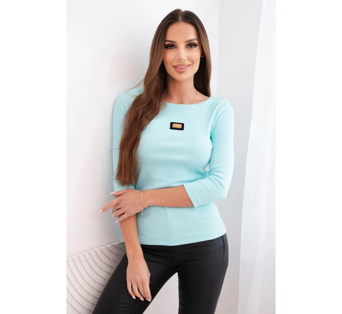 Dámská pruhovaná halenka s rukávem 3/4 a ozdobnou nášivkou mátová Dámská pruhovaná halenka s rukávem 3/4 a ozdobnou nášivkou mátová