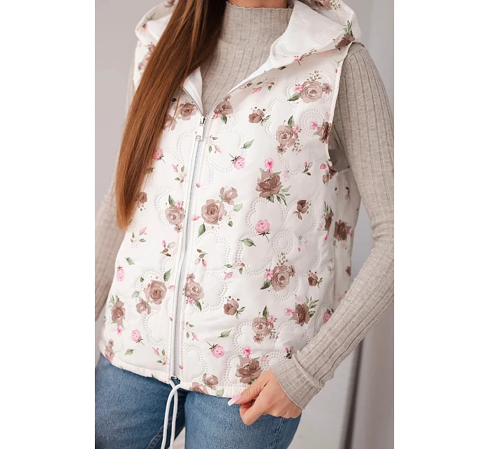 Dámská prošívaná vesta s květinovým vzorem s kapucí fango