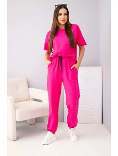 Dámský bavlněný komplet: halenka s krátkým rukávem a teplákové kalhoty fuchsiová
