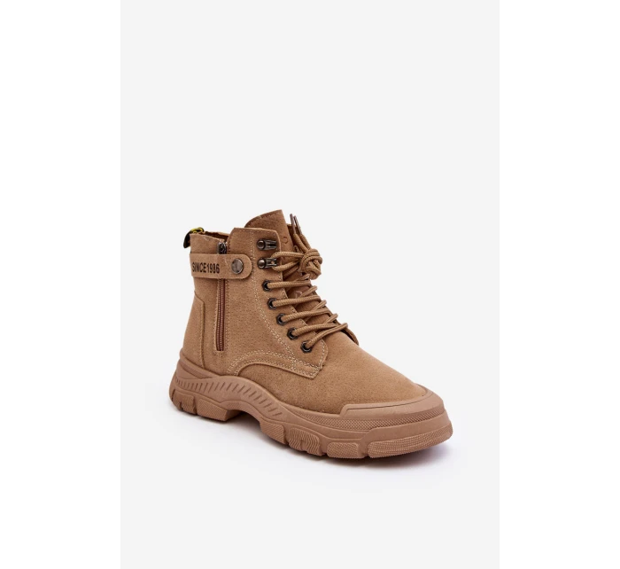 Ocieplené semišové dámské botky traperky béžové Jailina Ocieplené semišové dámské botky traperky béžové Jailina