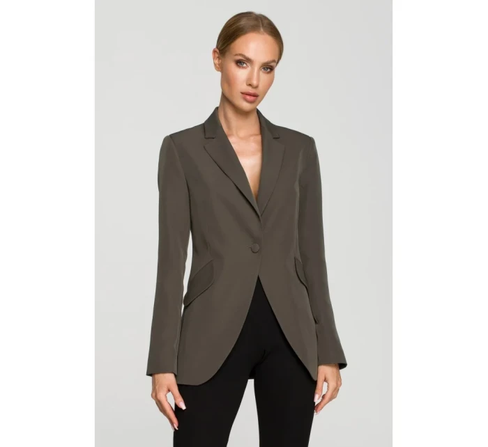 M701 Sako s jedním knoflíkem a asymetrickými kapsami - khaki barva M701 Sako s jedním knoflíkem a asymetrickými kapsami - khaki barva