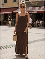 Dámské letní maxi šaty s viskózou, čokoládová barva, FashionStreet EY2662 Dámské letní maxi šaty s viskózou, čokoládová barva, FashionStreet EY2662