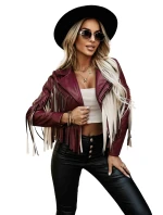 model 21337606 Krátká bunda s třásněmi z měkké ekokůže vínová - numoco basic model 21337606 Krátká bunda s třásněmi z měkké ekokůže vínová - numoco basic