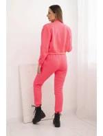Dámská bavlněná 3-dílná souprava s mikinou, topem a tepláky růžový neon Dámská bavlněná 3-dílná souprava s mikinou, topem a tepláky růžový neon