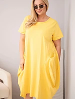 Dámské šaty Plus Size bavlněné s kapsami žlutá
