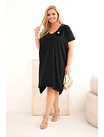 Dámské bavlněné šaty Plus Size s broží a výstřihem černá Dámské bavlněné šaty Plus Size s broží a výstřihem černá
