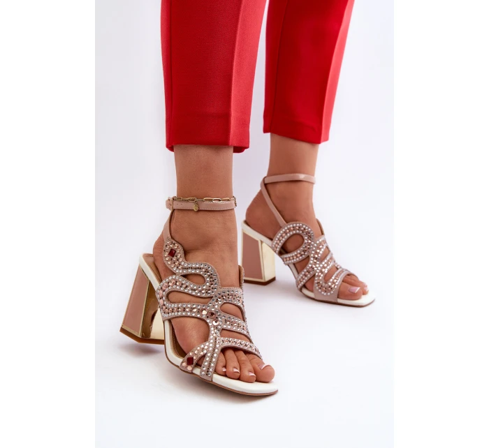 Dámské zdobené sandály na podpatku D&A model 21660315 růžové - S.Barski Dámské zdobené sandály na podpatku D&A model 21660315 růžové - S.Barski