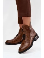 Dámské zateplené kožené boty Briselda – hnědé, s dekorativním detailem Dámské zateplené kožené boty Briselda – hnědé, s dekorativním detailem