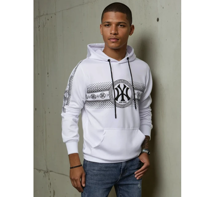 Pánská mikina s kapucí s potiskem bílá FashionStreet BX5567 Pánská mikina s kapucí s potiskem bílá FashionStreet BX5567