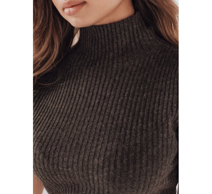 Dámský žebrovaný svetr s krátkým rukávem GIRLGLORY hnědý FashionStreet MY2554