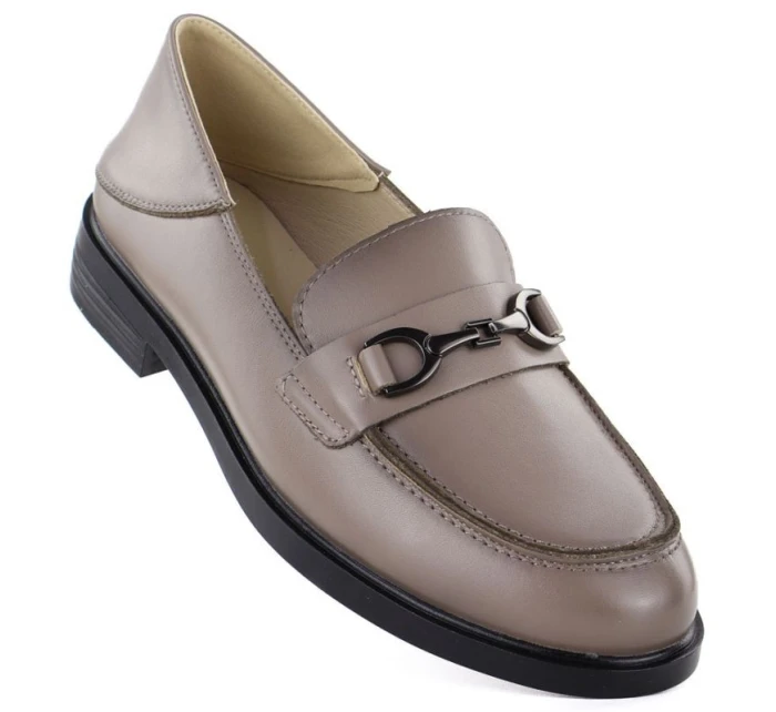 Dámské kožené polobotky mokasíny béžové model 22015081 - VINCEZA