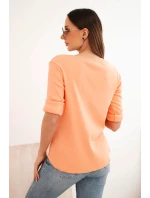 Dámská bavlněná blůza s dlouhým rukávem a knoflíky u výstřihu meruňková