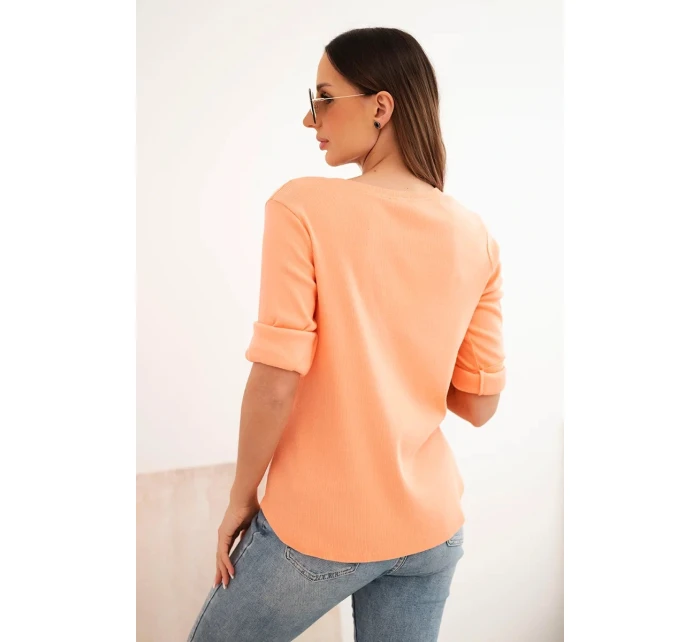 Dámská bavlněná blůza s dlouhým rukávem a knoflíky u výstřihu meruňková