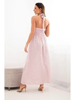 Dámské viskózové maxi šaty vázané na krku s ozdobnou sponou tmavě pudrově růžová Dámské viskózové maxi šaty vázané na krku s ozdobnou sponou tmavě pudrově růžová