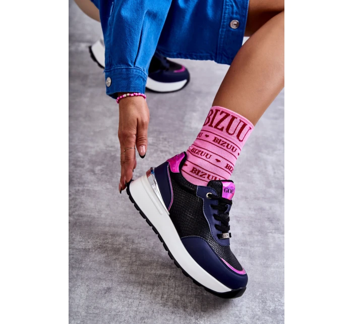 Dámská sportovní obuv na klínku GOE KK2N4081 černé a Námořnická modrá Dámská sportovní obuv na klínku GOE KK2N4081 černé a Námořnická modrá