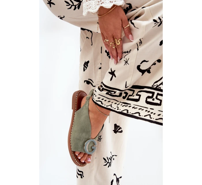 Ploché sandály se zdobením zelené model 21685707 - Boto Ploché sandály se zdobením zelené model 21685707 - Boto