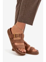 Dámské pantofle s pásky a zlatým sponou, hnědé Ulirissa Dámské pantofle s pásky a zlatým sponou, hnědé Ulirissa