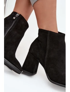 Dámské zateplené kotníkové botky z přírodního semiše na sloupku – černé Zazoo