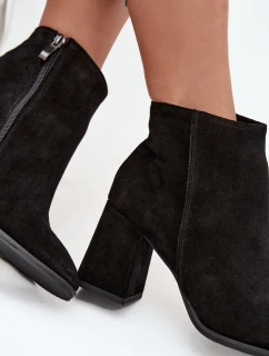 Dámské zateplené kotníkové botky z přírodního semiše na sloupku – černé Zazoo