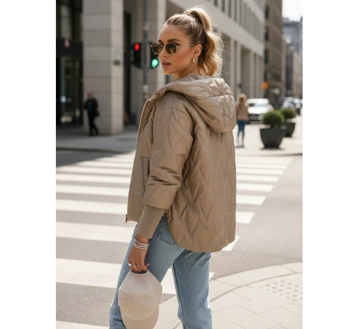 Dámská přechodná prošívaná bunda s kapucí FashionStreet camel TY5561