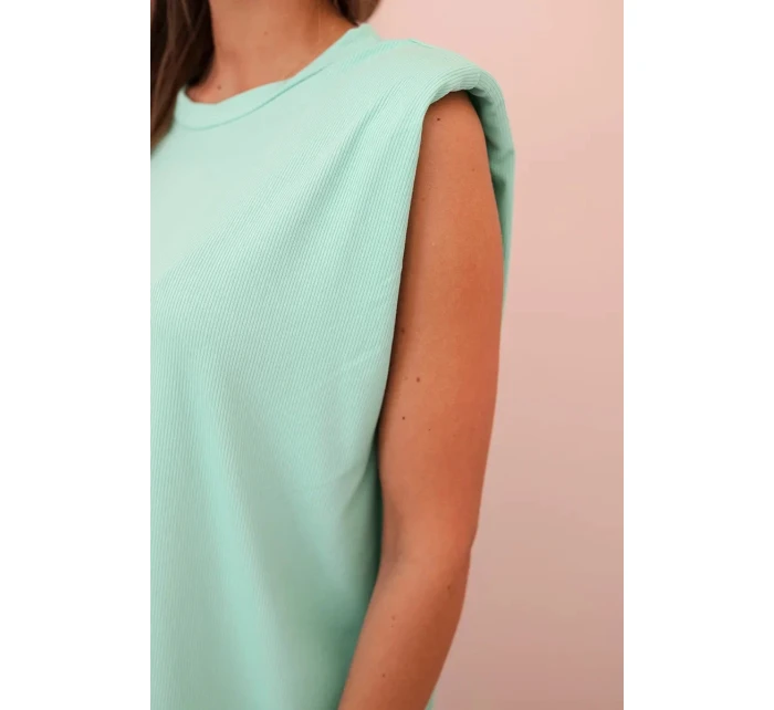 Dámský komplet z viskózy bez rukávů a rovnými kalhotami mátový Dámský komplet z viskózy bez rukávů a rovnými kalhotami mátový