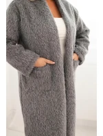 Dámský kabát Plus Size z viskózy bez zapínání s kapsami šedý Dámský kabát Plus Size z viskózy bez zapínání s kapsami šedý