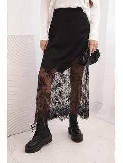 Dámská viskózová sukně s krajkou černá