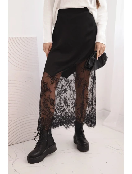 Dámská viskózová sukně s krajkou černá