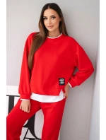 Dámský komplet s  s volnou mikinou a tepláky červený model 21808643 - K-Fashion