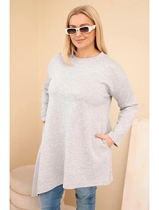 Dámská sukýnka Plus Size z viskózy s volným střihem a dlouhým rukávem šedá