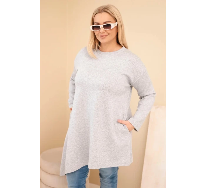 Dámská sukýnka Plus Size z viskózy s volným střihem a dlouhým rukávem šedá