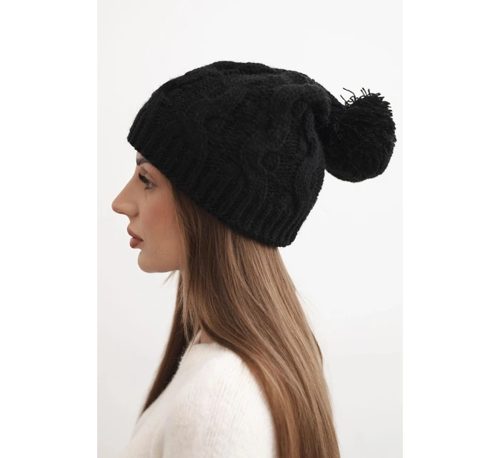 Dámská zimní čepice vlněná s krystaly a vzorem model 21859319 mocca - K-Fashion