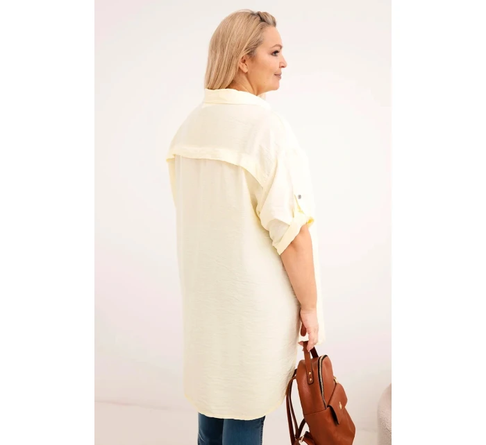 Dámská košile Plus Size z viskózy s delším zadním dílem žlutá