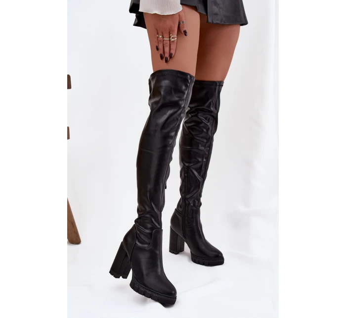 Dámské kozačky nad koleno na podpatku eko kůže černé model 21747894 - Boto