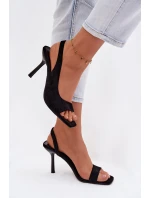 Dámské sandály na podpatku z eko semiše Černé Calvoria