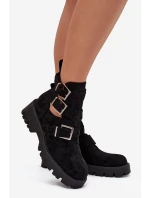 Dámské kotníkové boty s pásky a stříbrnými přezkami Helisse - černé Dámské kotníkové boty s pásky a stříbrnými přezkami Helisse - černé