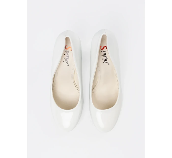 Jedinečné  lodičky dámské bílé na širokém podpatku