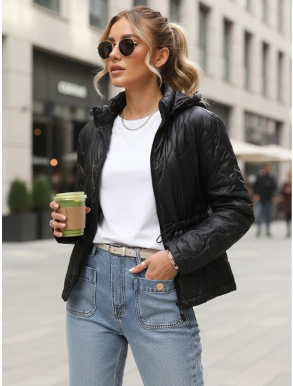 Dámská prošívaná bunda s kapucí černá FashionStreet TY5534 Dámská prošívaná bunda s kapucí černá FashionStreet TY5534