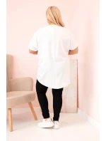 Dámská blůza Plus Size z viskózy s květinovým potiskem a nápisem ecru