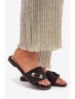 Dámské Pantofle Na Plochém Podpatku S Mašlí Černé Sallariela Dámské Pantofle Na Plochém Podpatku S Mašlí Černé Sallariela