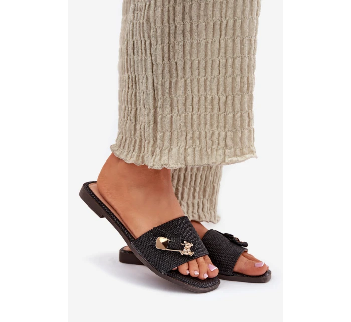 Dámské Pantofle Na Plochém Podpatku S Mašlí Černé Sallariela Dámské Pantofle Na Plochém Podpatku S Mašlí Černé Sallariela