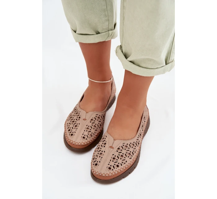 Dámské Ažurové Baleríny z Přírodní Kůže Sergio Leone SP-006 Růžové