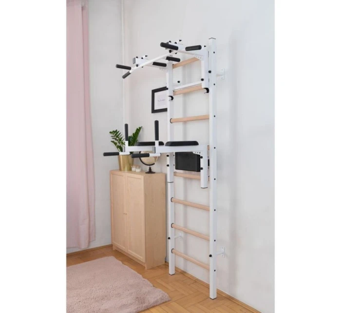 DŘEVĚNÝ KOVOVÝ GYMNASTICKÝ ŽEBŘÍK S HRAZDOU A PŘÍSLUŠENSTVÍM BENCHK 232W