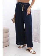 Dámské kalhoty z viskózy se širokými nohavicemi námořnická modř