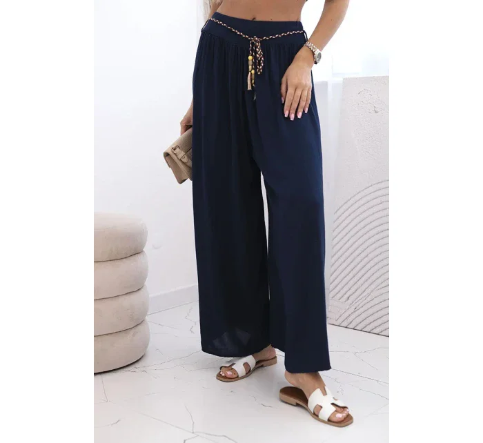 Dámské kalhoty z viskózy se širokými nohavicemi námořnická modř