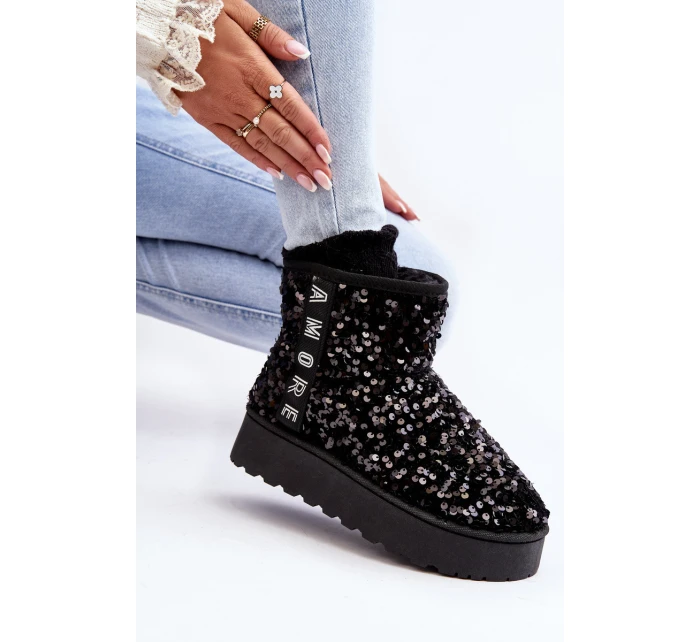 Dámské sněžné boty s platformou zdobenou třpytky černé Silmo Dámské sněžné boty s platformou zdobenou třpytky černé Silmo